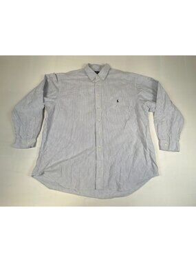 VTG Ralph Lauren Big Shirt Mens XL Blue White Pinstripe Long Sleeve Button Down